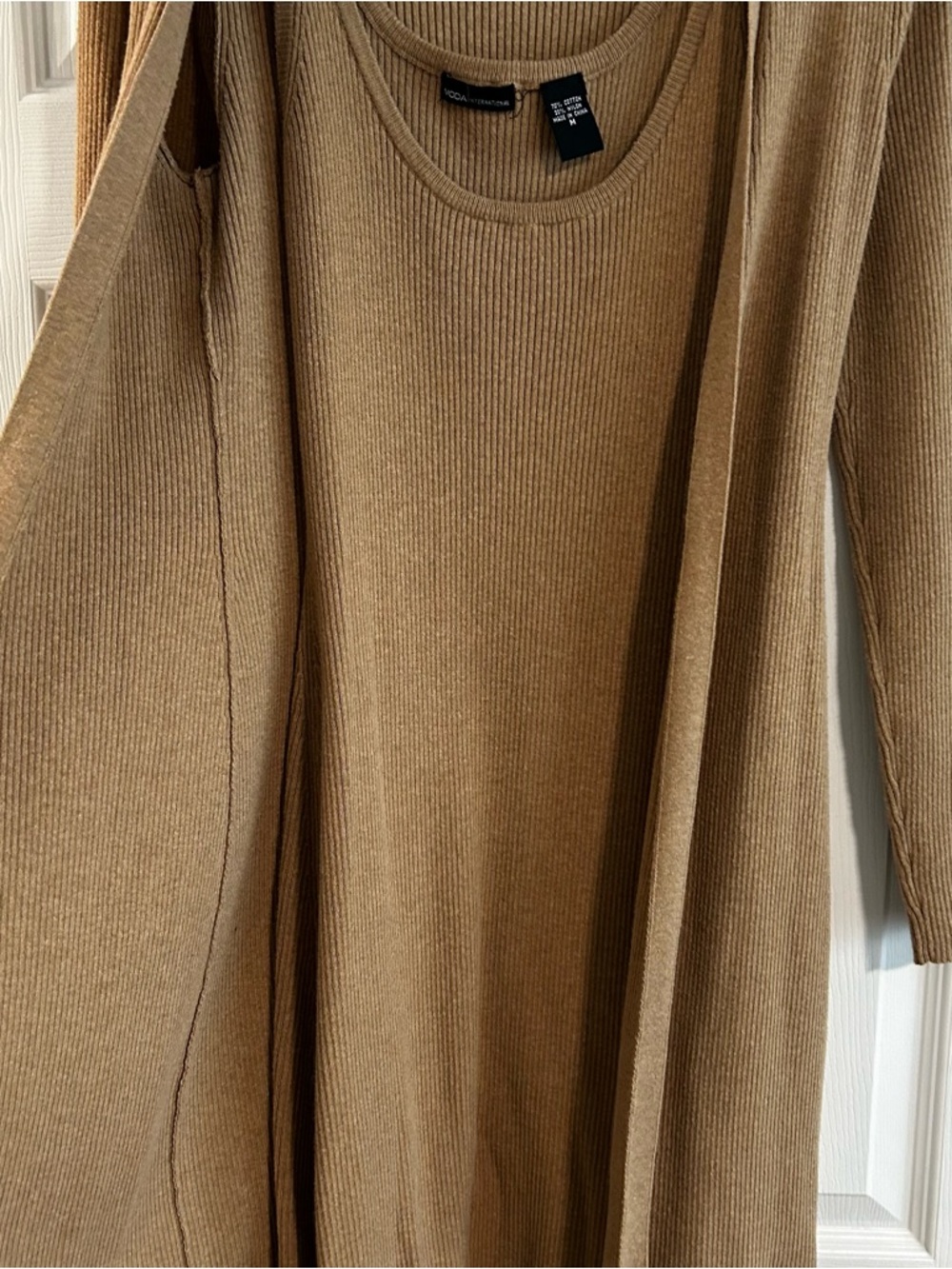 Moda International Long Sleeve Ribbed Tank Dress & Open Cardigan - Camel Brown - Picture 4 of 5